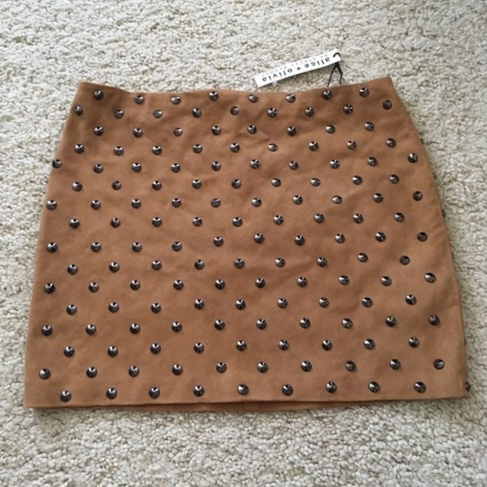 New Alice + Olivia mini skirt Elana suede leather studs rocker chic- 4 small - Picture 1 of 7